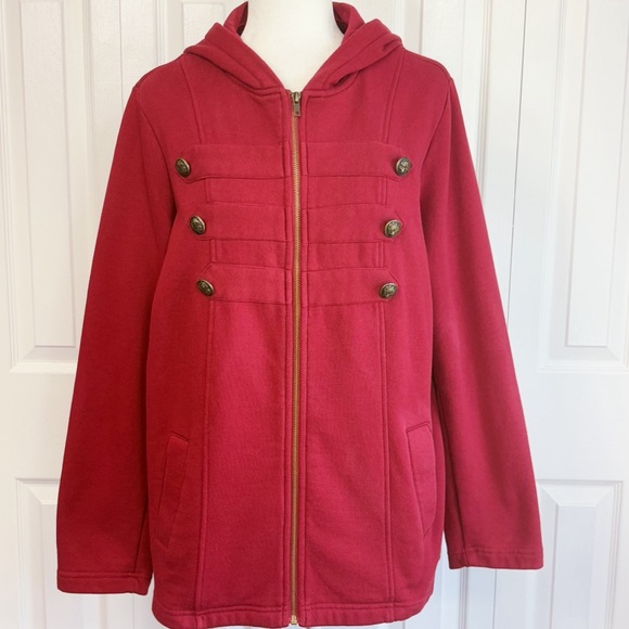 Torrid Cozy Red French Terry Military Style Full Zip Hooded Jacket 2X - Picture 1 of 16